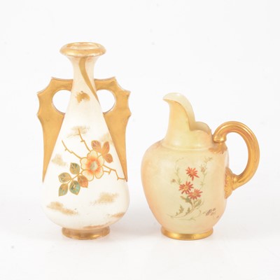 Lot 33 - A Royal Worcester blush ivory jug, Royal Bonn twin handled vase.