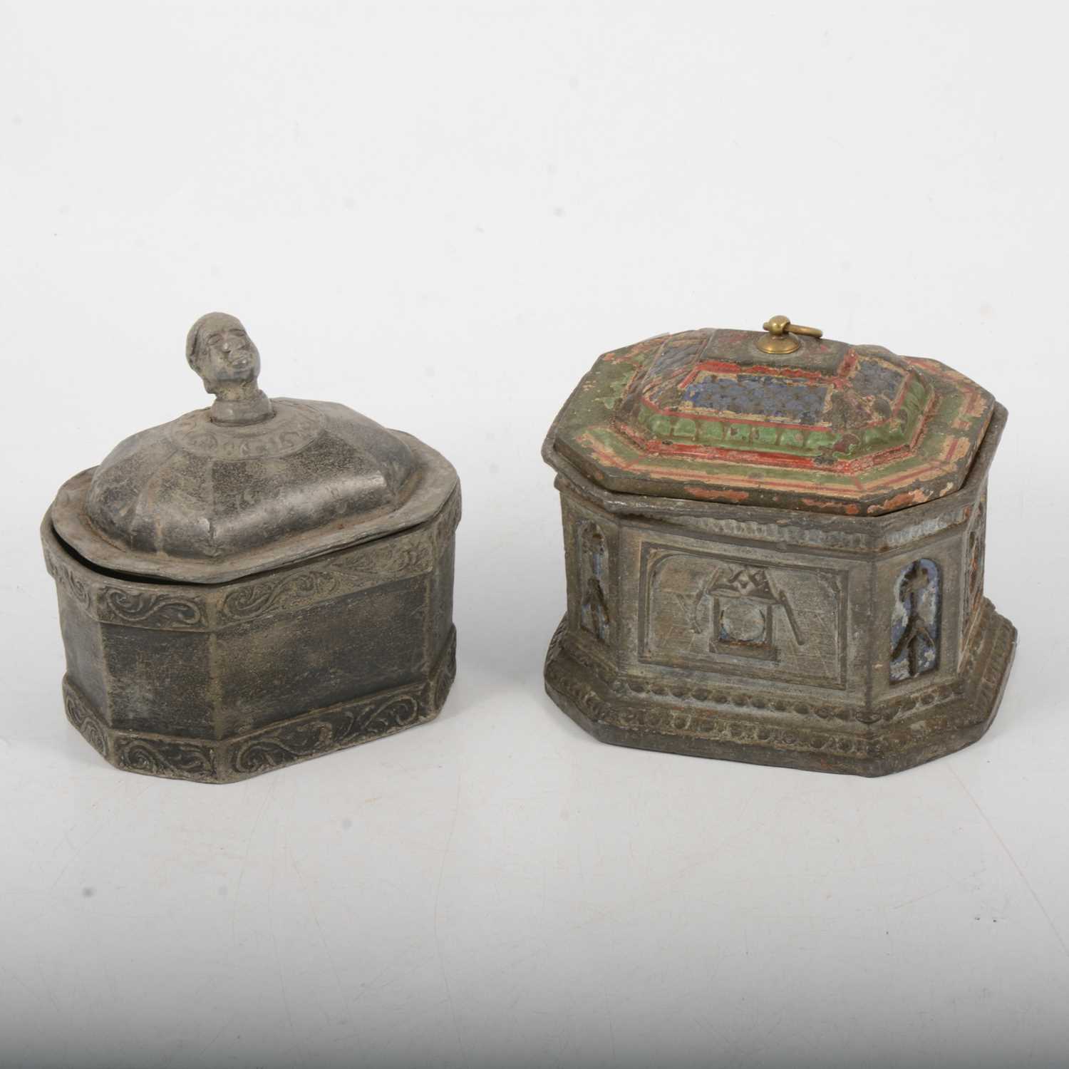 Lot 143 - Two early 19th century lead tobacco boxes, one with damper.