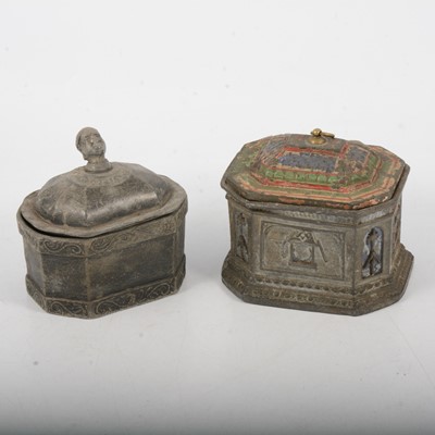 Lot 143 - Two early 19th century lead tobacco boxes, one with damper.