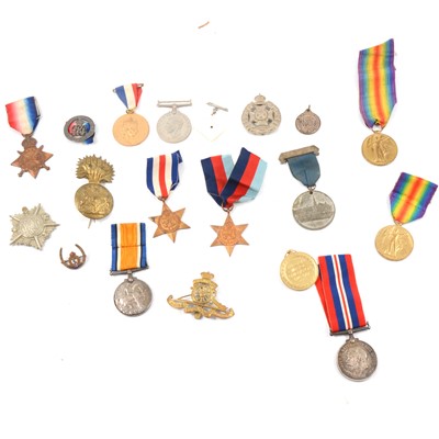 Lot 282 - First and Second World War Medals, cap badges etc.