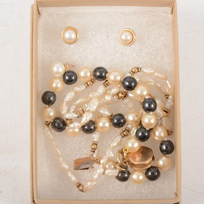 Lot 166 - Cultured pearl stud earrings, freshwater pearl necklace.