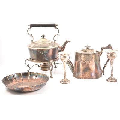 Lot 223 - Pair of silver spill vases, and other plated items and cutlery set.