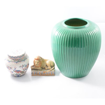 Lot 64 - Green glazed decorative vase, turquoise glazed pottery replicas, etc