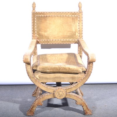 Lot 540 - Spanish cloth covered savonarola type armchair