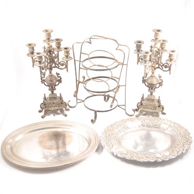 Lot 221 - Pair of cast silver plated candelabra and other silver plated wares