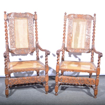 Lot 524 - Two Carolean style oak framed chairs