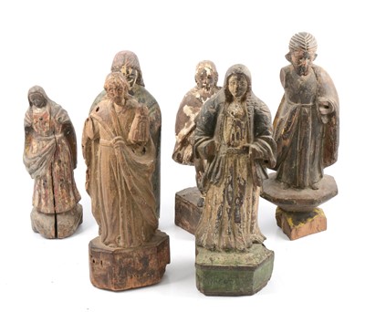 Lot 120 - Six 18th/19th Century carved wood figures of Saints