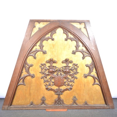 Lot 643 - French Gothic revival oak armorial panel, probably by Bedel & Cie