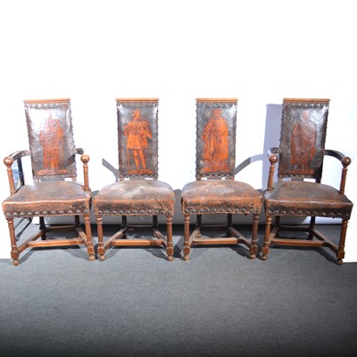 Lot 541 - Set of six Spanish oak framed dining chairs