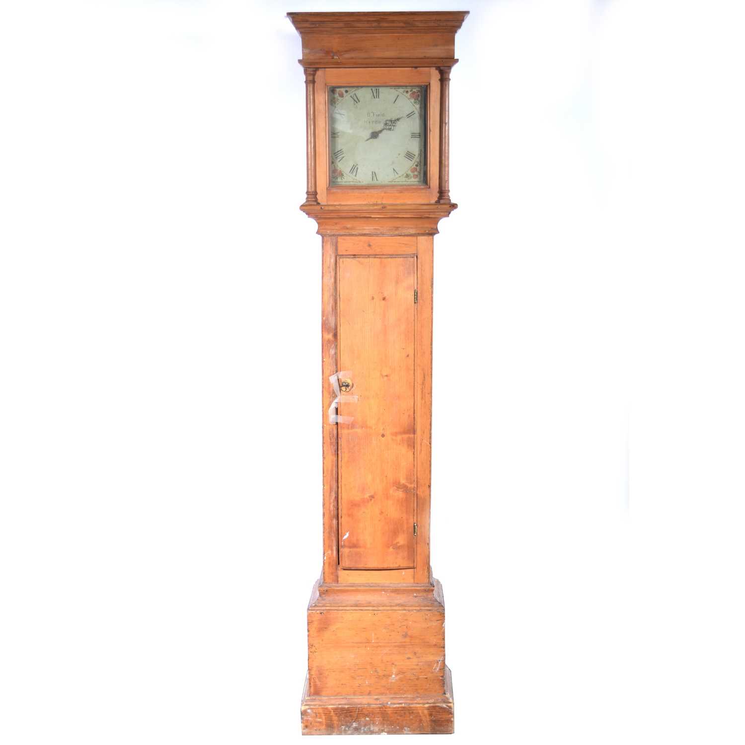 Lot 609 Pine longcase clock,