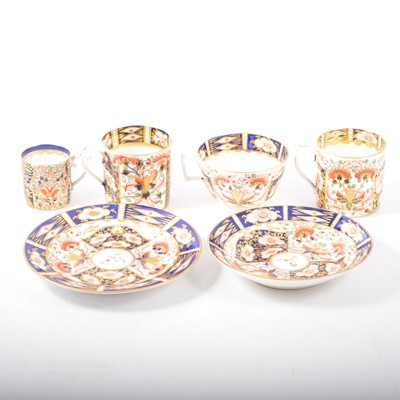 Lot 32 - Royal Crown Derby, Imari pattern trio and three coffee cans