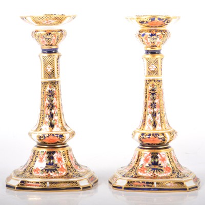 Lot 2 - Royal Crown Derby, Imari pattern, a pair of candlesticks