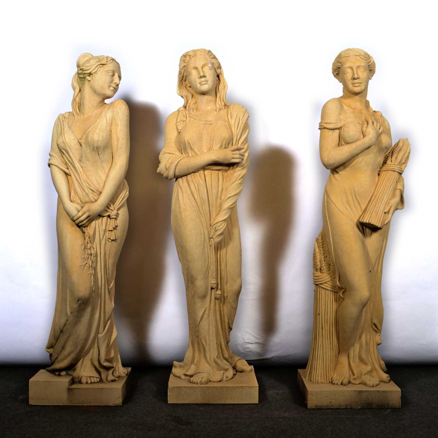 Lot 575 - Three contemporary Haddonstone garden statues, Winter, Spring and Summer