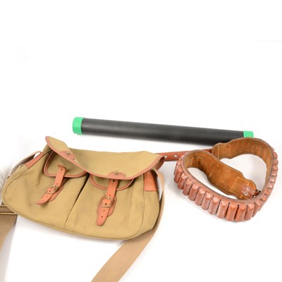Lot 173 - Brady of Halesowen cartridge bag, leather cartridge belt, and a shotgun cleaning rod