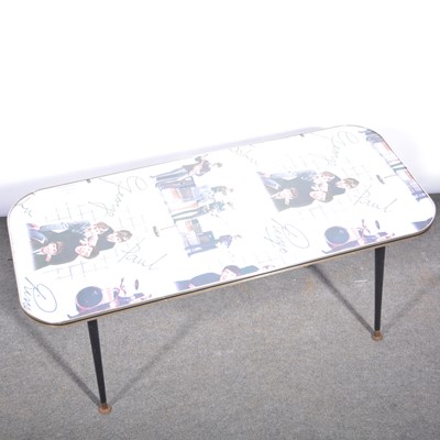 Lot 167 - Beatles interest; coffee table, the top with images and signatures