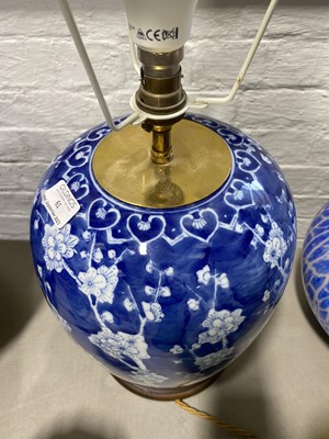 Lot 61 - Large Chinese porcelain lamp base, prunus blossom design