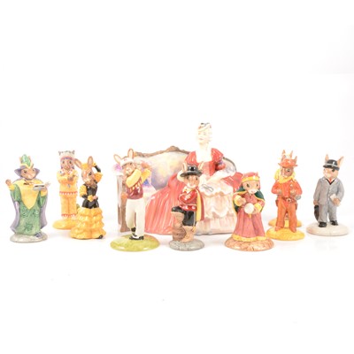 Lot 16 - Nine Royal Doulton Bunnykins figures, and Belle of The Ball