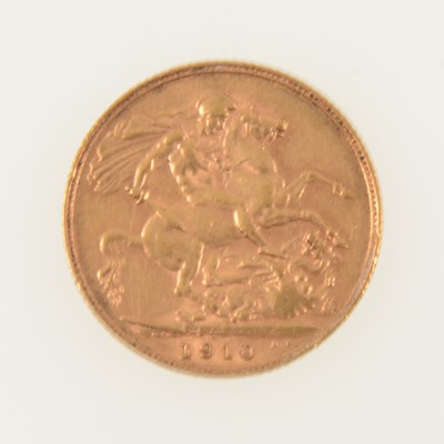 Lot 360 - Edward VII gold Sovereign coin, 1910