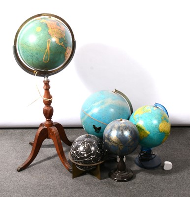 Lot 103 - American 12" Library Globe on stand, plus four other terrestrial and celestial desk globes