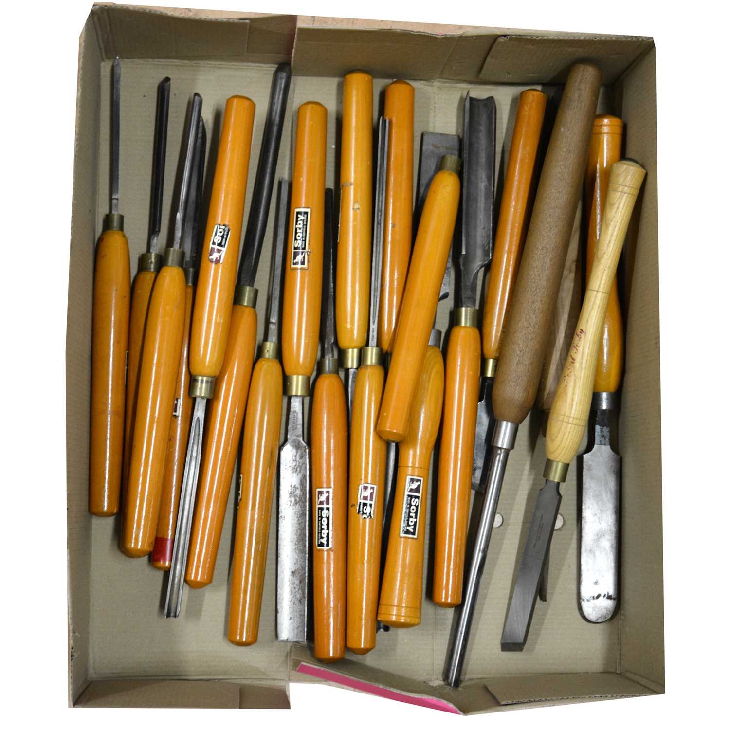 Lot 109 - Robert Sorby woodworking chisels and cutting tools, twenty various types, all with wooden handles.