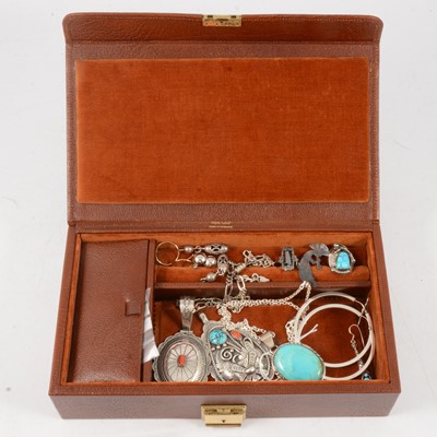 Lot 408 - Real calf leather jewellery box with contemporary white metal and silver jewellery