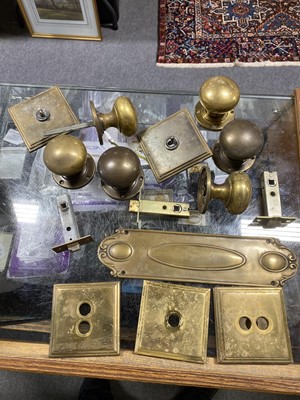 Lot 178 - Collection of brass door furniture and set of brass stair rods.