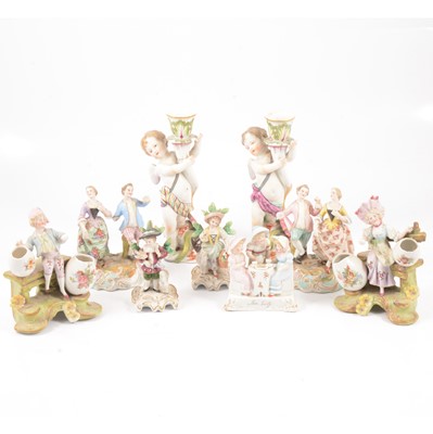 Lot 34 - Two Meissen Marcolini type figural candlesticks, and other ornaments