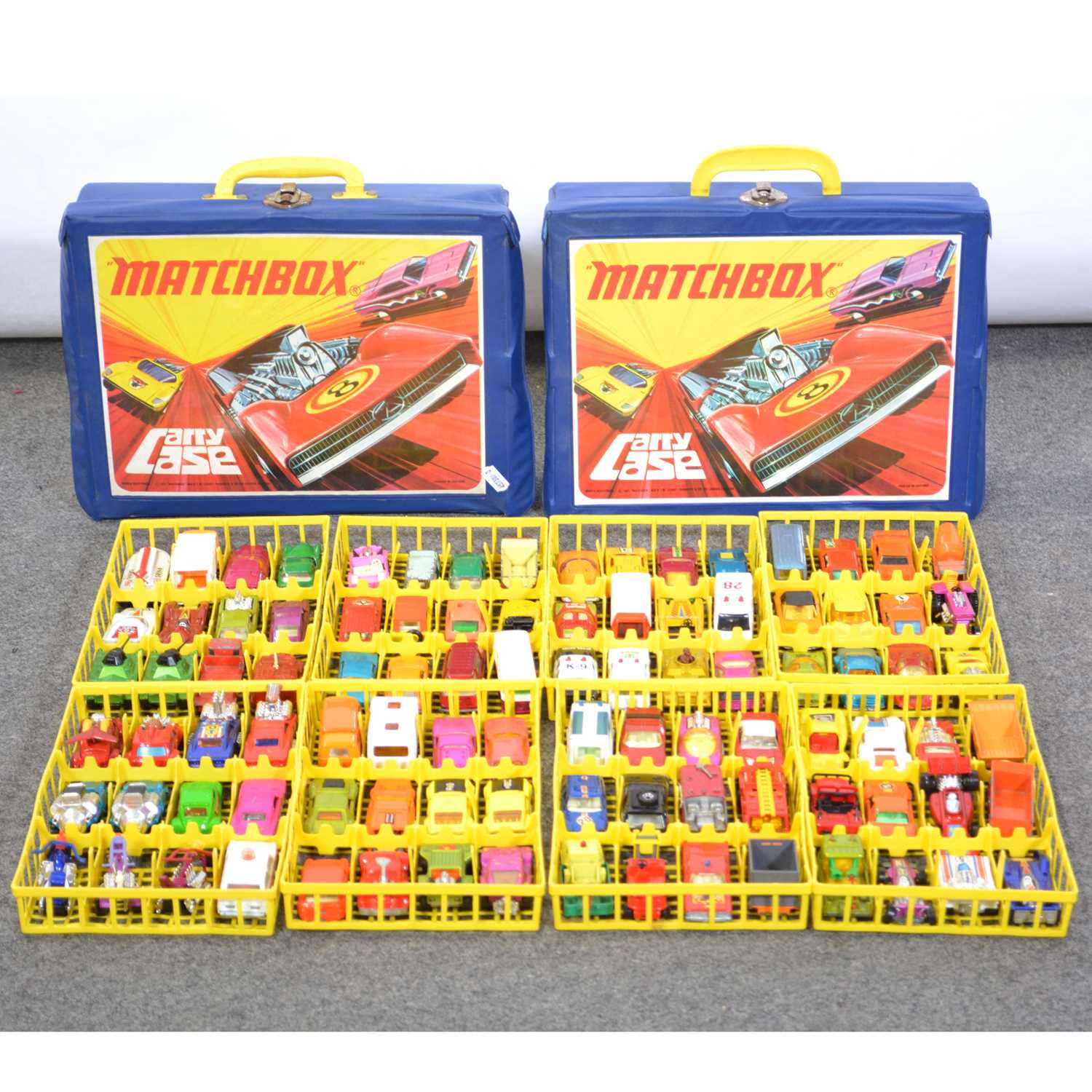 Lot 159 - Two Matchbox model carry cases, with models.