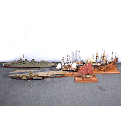 Lot 216 - Seven kit-built and scratch-built model galleons and war ships