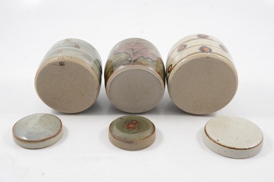 Lot 1044 - David Leach, three Lowerdown Pottery preserve jars and covers