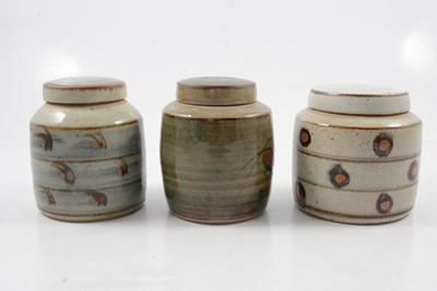 Lot 1044 - David Leach, three Lowerdown Pottery preserve jars and covers