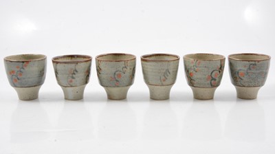 Lot 1043 - David Leach, a stoneware teapot and six tea bowls
