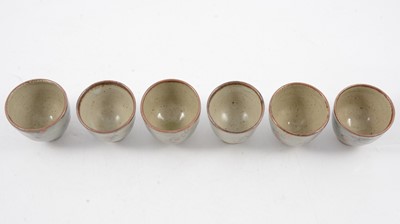 Lot 1043 - David Leach, a stoneware teapot and six tea bowls