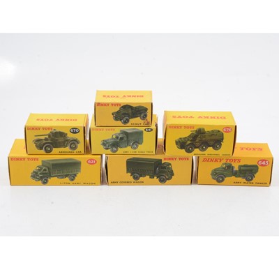 Lot 142 - Seven Dinky Toys die-cast military models, all boxed.