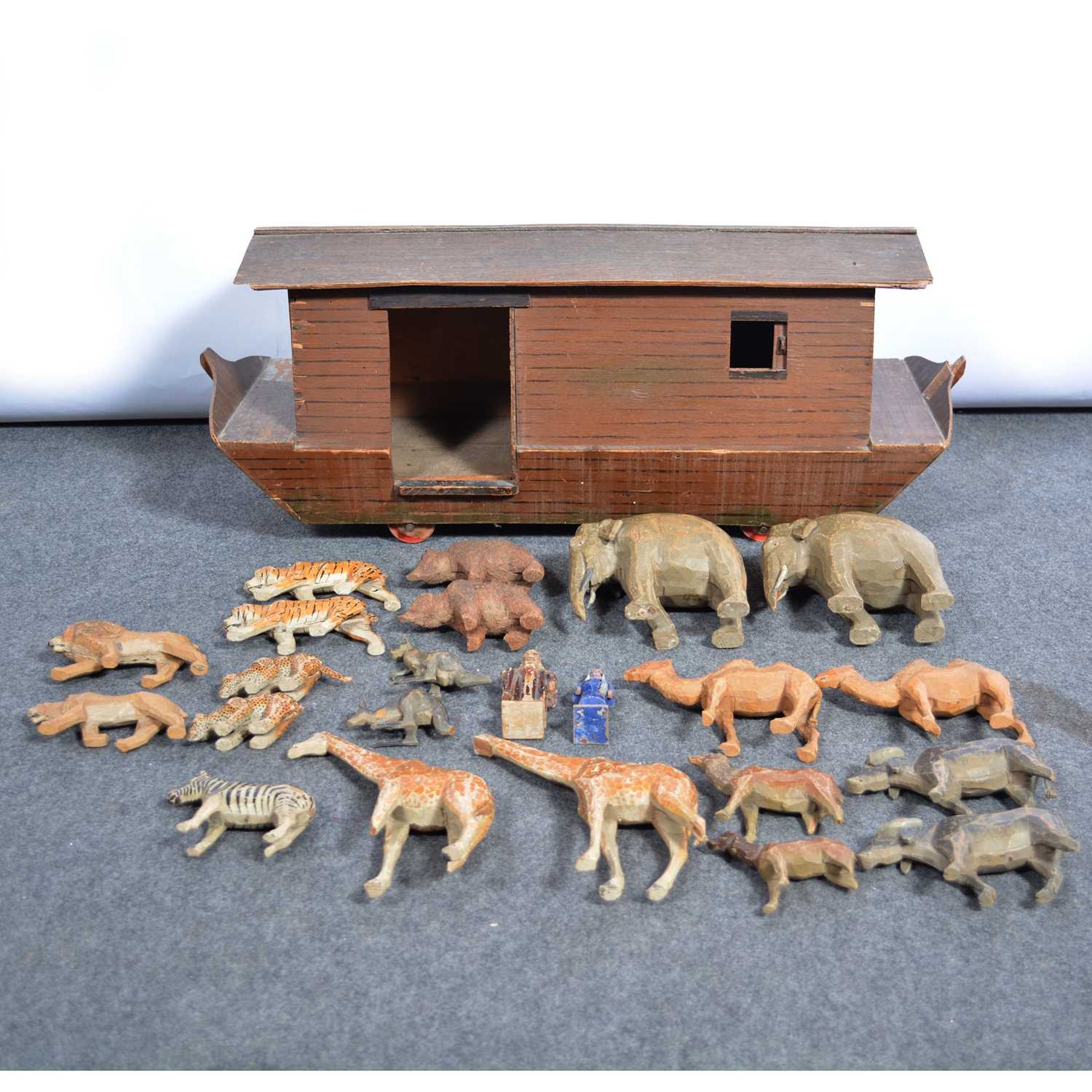 281 - Noah's Ark and a collection of wooden animals.