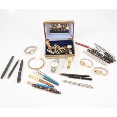 Lot 150 - Costume jewellery, silver bangle, fountain and ballpoint pens.