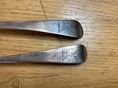 Lot 255 - Pair of Georgian silver basting spoons, W.S, London 1793.