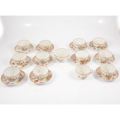 Lot 5 - Set of twelve Dresden cups and saucers, and a sugar bowl