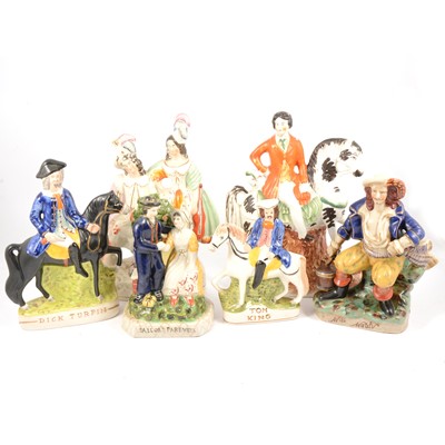 Lot 10 - Six Staffordshire flatback figures, Victorian and modern