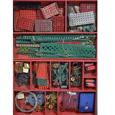 Lot 111 - Meccano, a c1930s collection of parts in a wooden case.