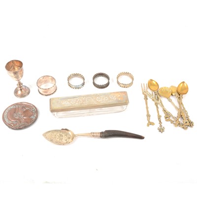Lot 283 - Box of silver and plated flatware, napkin rings etc.