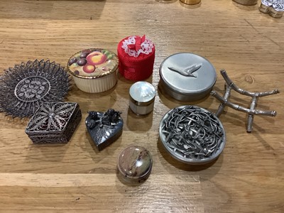 Lot 96 - Forty-two pill boxes, silver, treen, ceramic, enamel, stone etc.