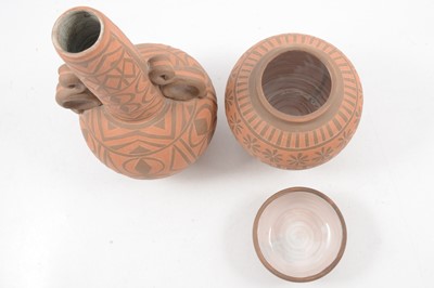 Lot 1033 - Two terracotta and sgraffito vessels by William and Gaye Fishley Holland