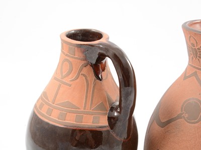 Lot 1032 - Three terracotta and sgraffito vessels by William and Gaye Fishley Holland