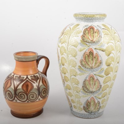 Lot 33 - A Glyn Colledge design ovoid vase for Denby, green leaf pattern, and a pitcher.