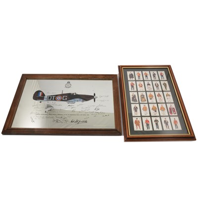 Lot 396 - RAF Hawker Hurricane commemorative mirror, and a framed set of cigarette cards