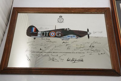 Lot 396 - RAF Hawker Hurricane commemorative mirror, and a framed set of cigarette cards