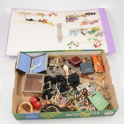 Lot 413 - One tray of vintage gemstone necklaces, plus bracelets, buckles, brooches, earrings etc.