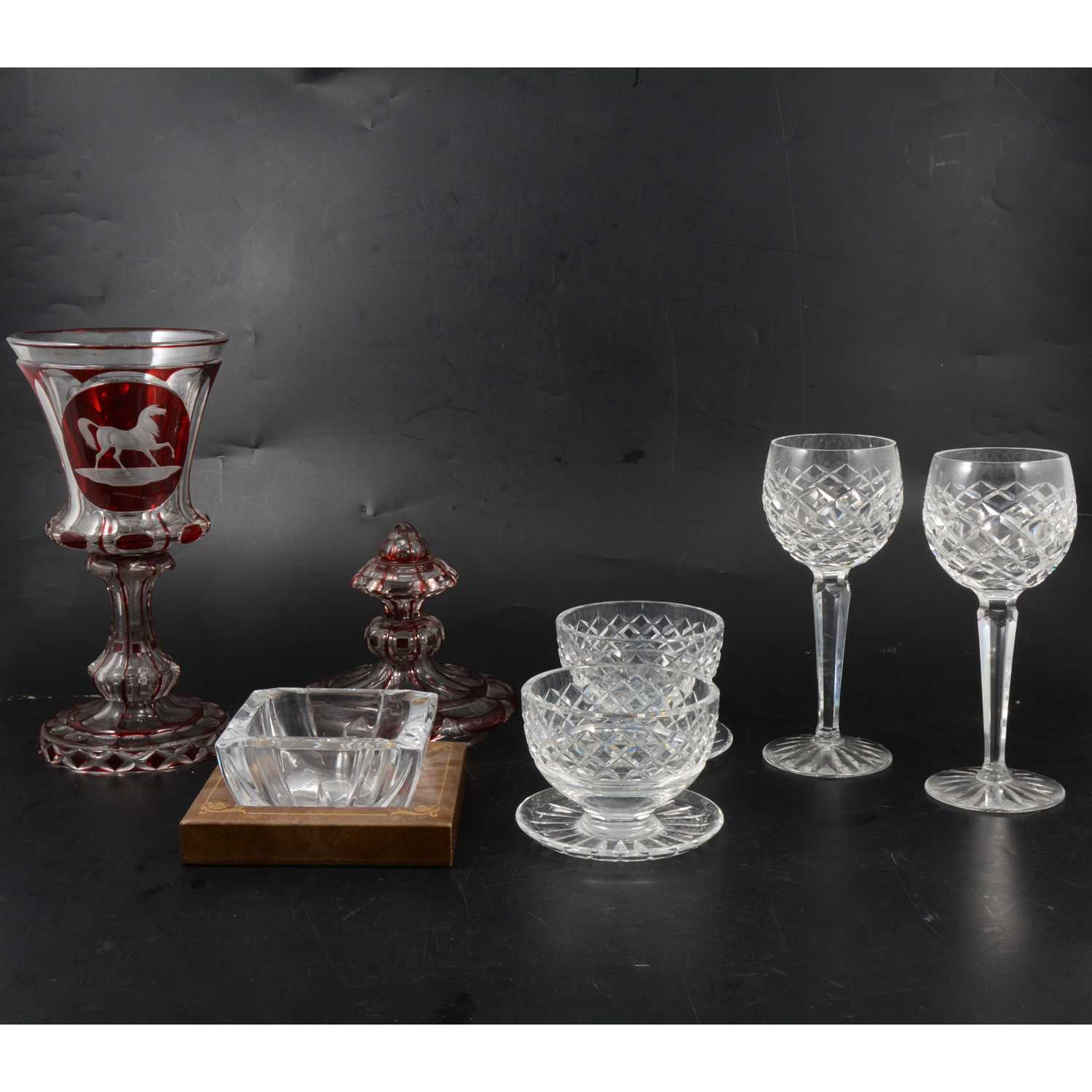 Lot 60 - Table glass and other glassware, two boxes including Waterford