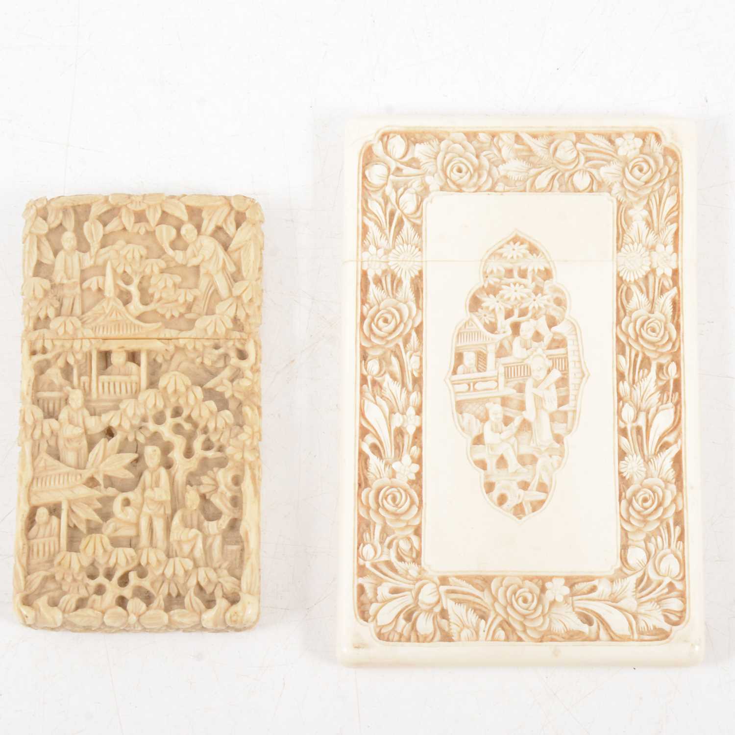 Lot 86 - Two Cantonese carved ivory card cases, late 19th century